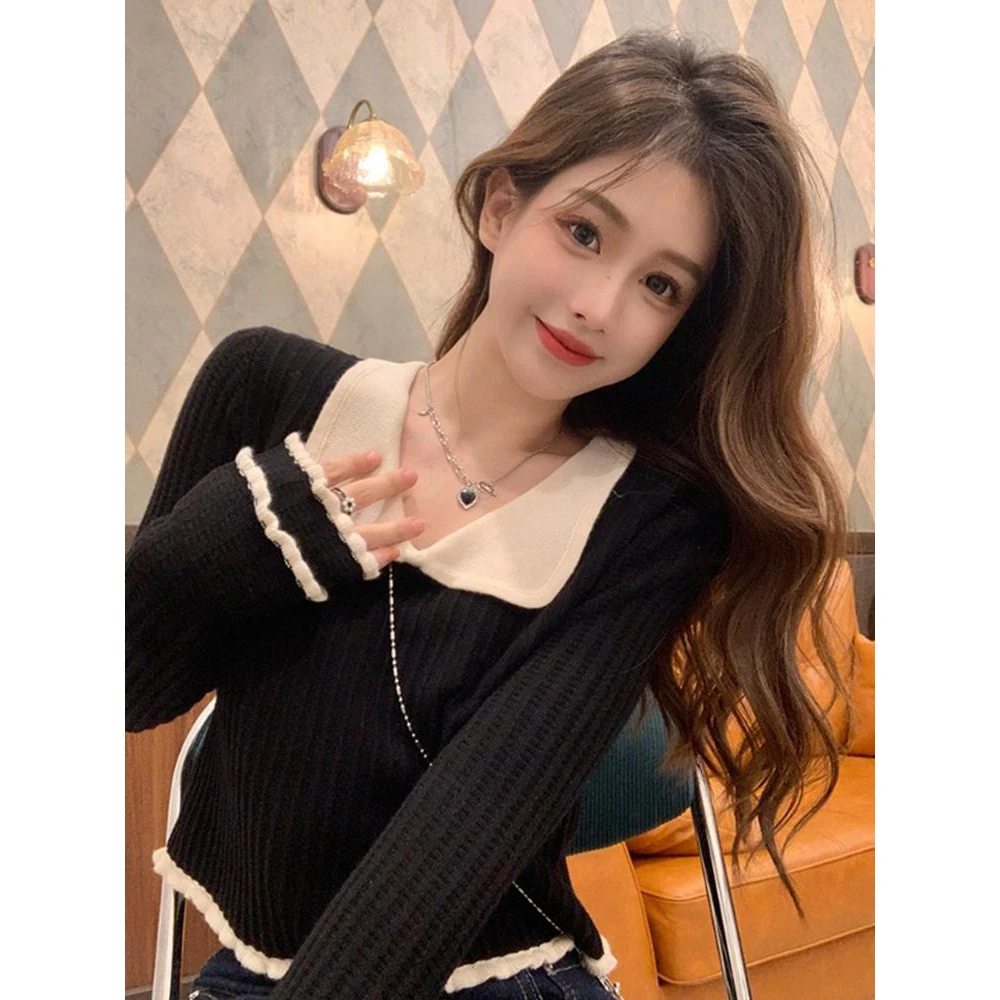 3918#2025年早秋新款女洋气阔腿裤搭配的上衣法式别致小衫短款
