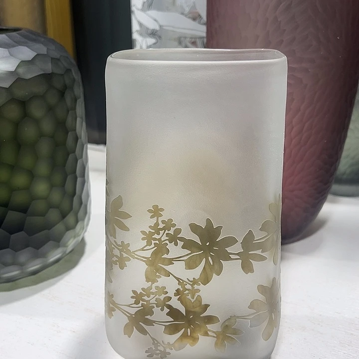 手工艺品琉璃灰色砂雕花瓶花器高24口10