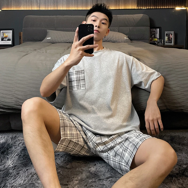 可外穿睡衣男夏季大码套装高颜值学生短袖2025新款休闲宽松家居服
