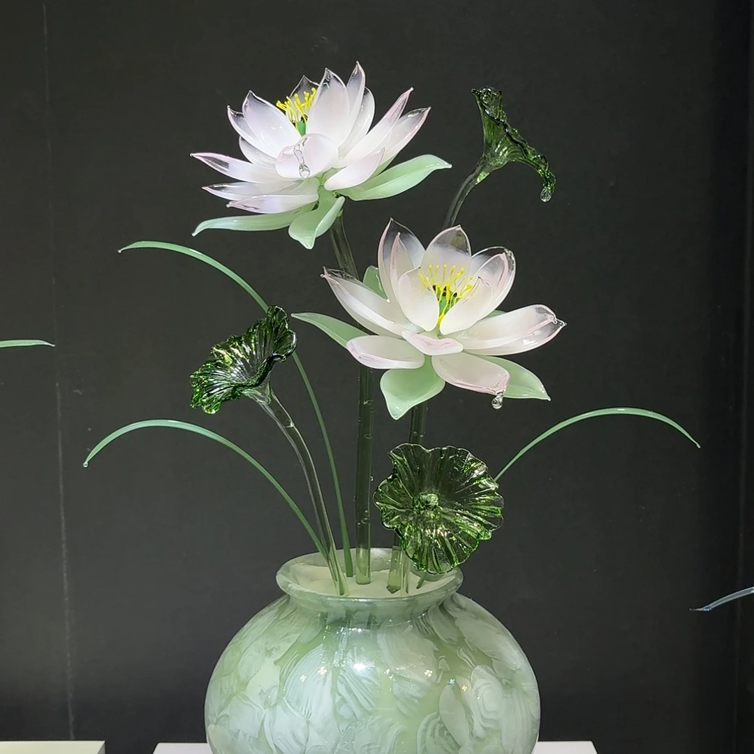 贺***萄琉璃粉色莲花摆件