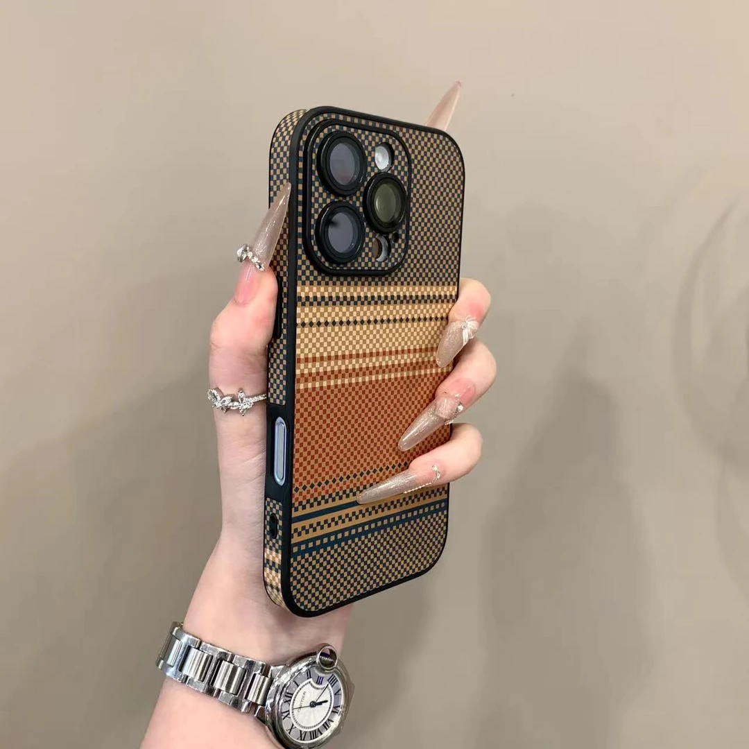 全包边凯夫拉纹适用iPhone16promax手机壳17pro情侣15防摔14软13