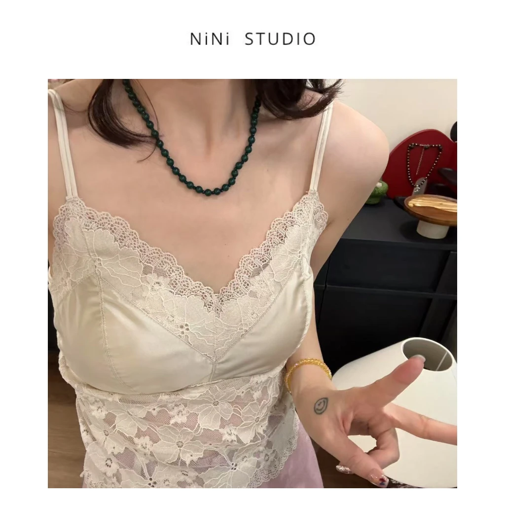 NiNi:香槟色定制夏季蕾丝背心～