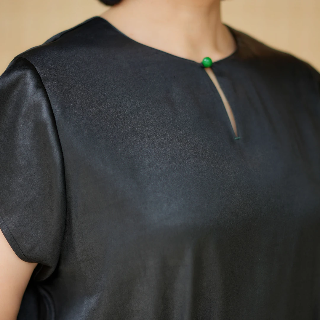 [岚迹] 红云纱弹力缎百搭套头衫100桑蚕丝女装气质减龄上衣