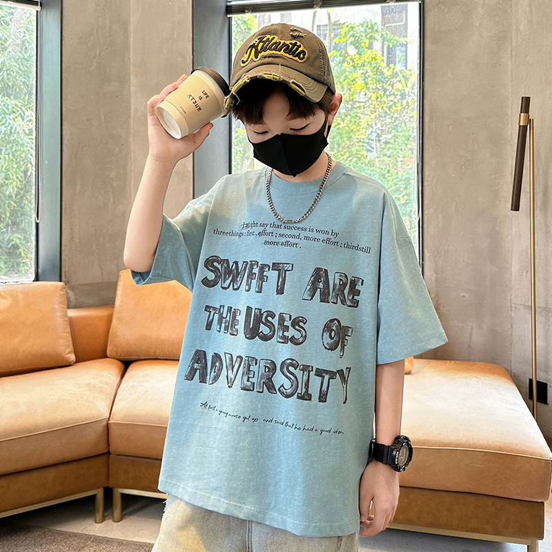 2025新款韩国童装男童t恤短袖夏季韩版洋气百搭蓝色夏装儿童上衣