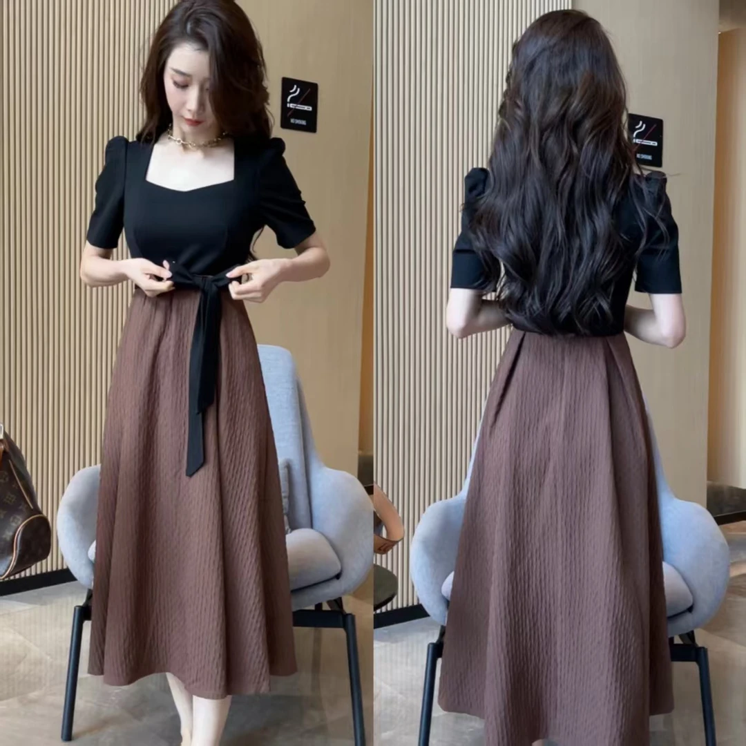 【梦婷家】御姐风假两件方领连衣裙-0245