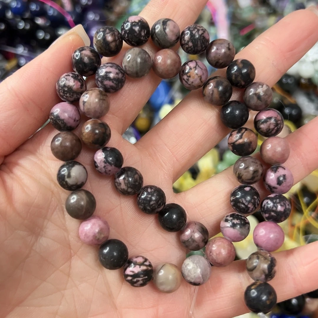 玛瑙/玉髓未镶嵌珠宝半成品，卡8蔷薇石一条