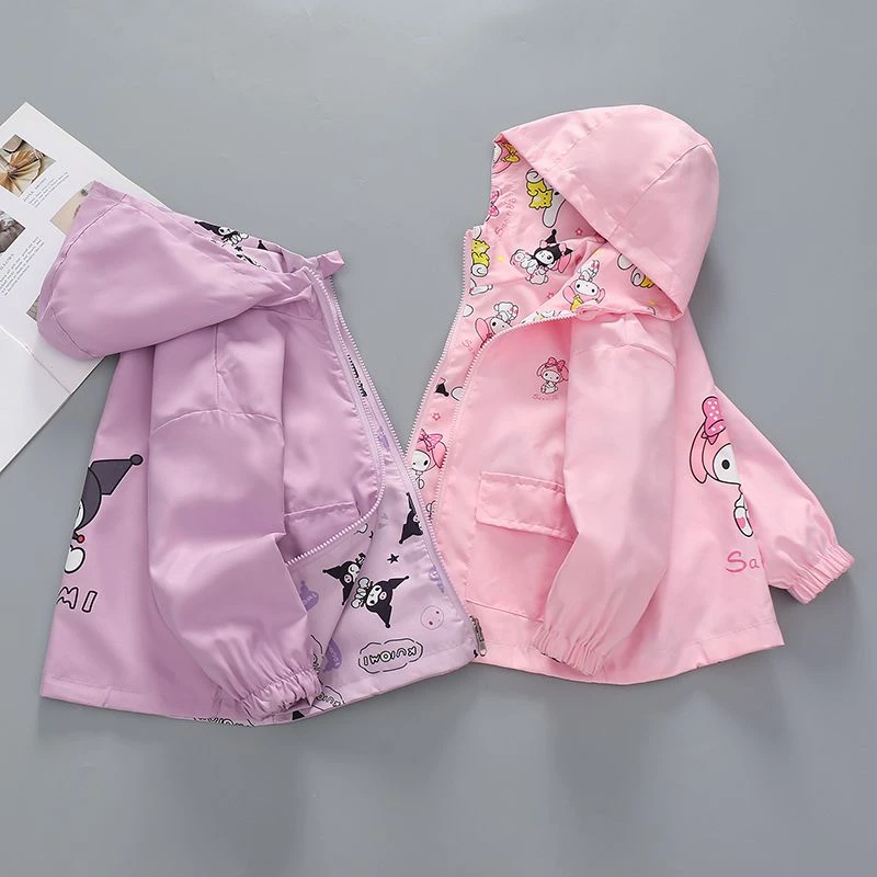 女孩两面穿春秋款2025中大童卡通宝宝儿童洋气连帽冲锋衣韩版风衣
