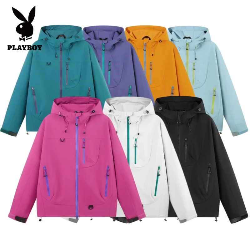花花公子美式高街连帽夹克外套男士秋冬季新款户外休闲时尚冲锋衣