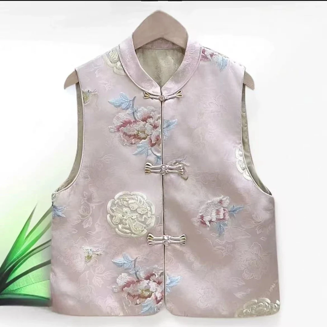 【繁花】新中式织锦提花马甲女国风盘扣复古坎肩春季国潮马夹背心