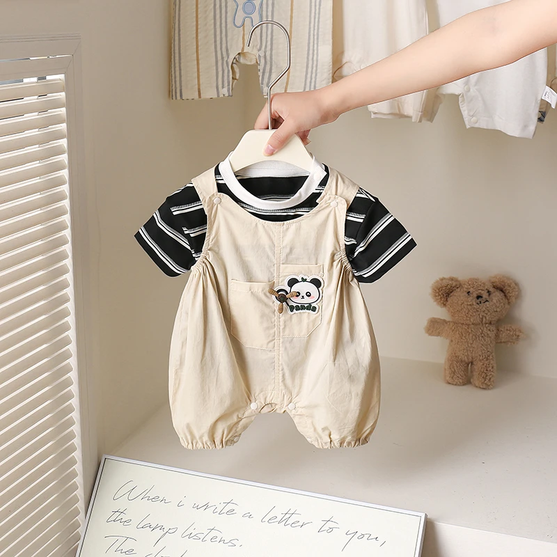 夏季薄款儿童衣服新款宝宝哈衣婴儿宝宝爬服新生儿夏天衣服两件套