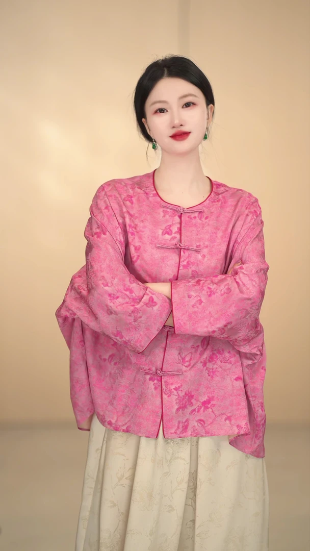 「听风说」新中式休闲复古长袖圆领明制外衣衬衫宽松夏季汉服提花