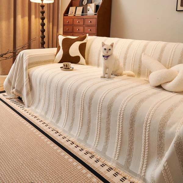 知暮沙发巾四季通用沙发套罩防猫抓全包沙发盖布奶油风防滑盖巾布