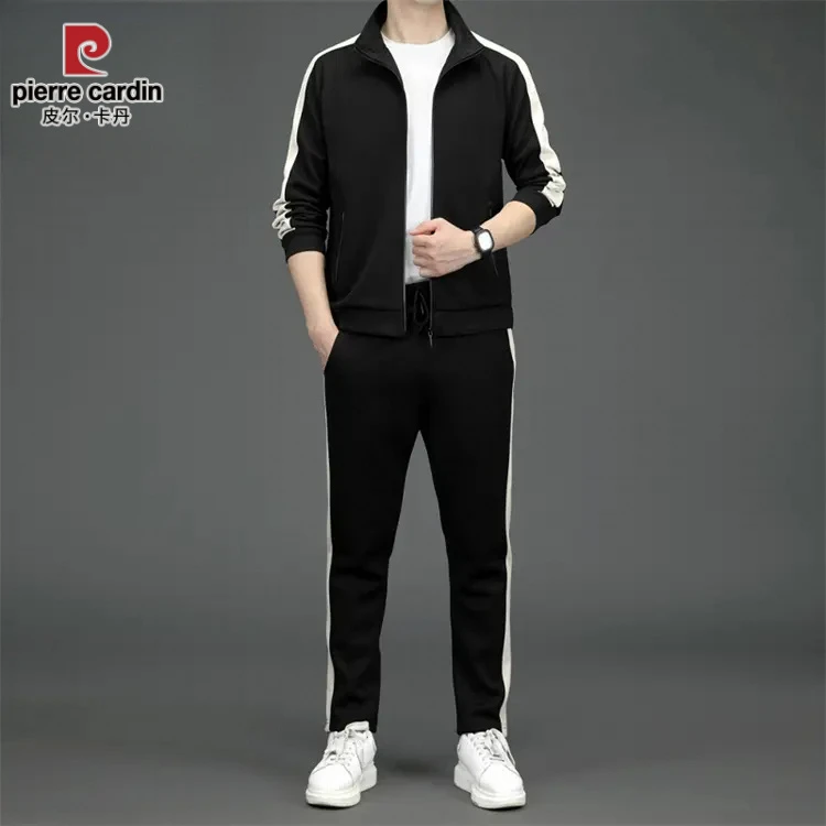 皮尔卡丹春秋季长袖外套休闲套装男士宽松时尚百搭立领运动两件套