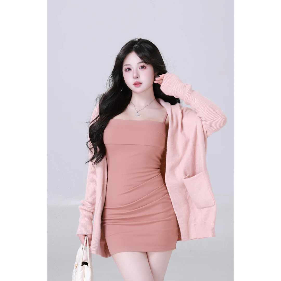 MengFairy清清【纯欲蜜桃子】简约名媛修身雅丹气质女装连衣裙3766M