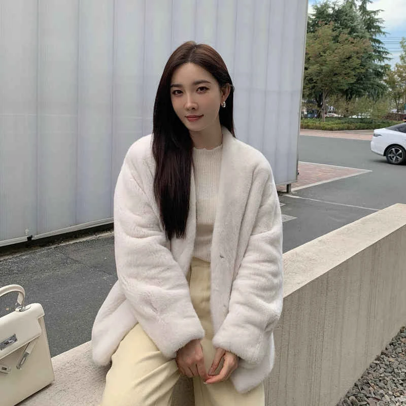 新款进口紫标级水貂皮皮草女大衣貂毛水貂皮草外套简约V领短款