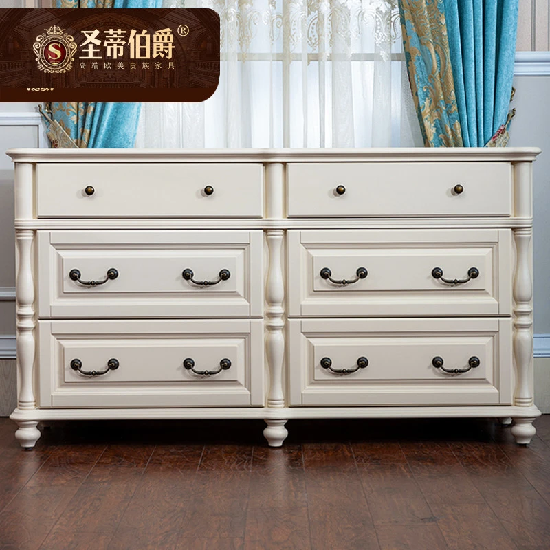 欧式复古卧室电视柜1.8米客厅美式全实木储物斗柜白色高款电视柜