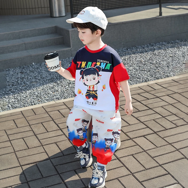 哪吒服装儿童防蚊裤套装2025夏季新款洋气男童夏装宝宝潮童装时髦