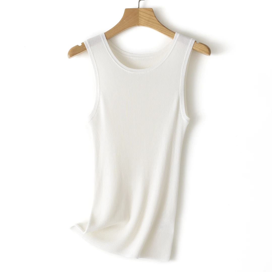 euri桑蚕丝•莱赛尔｜通勤柔滑透气亲肤圆领坑条窄肩背心-MY5848