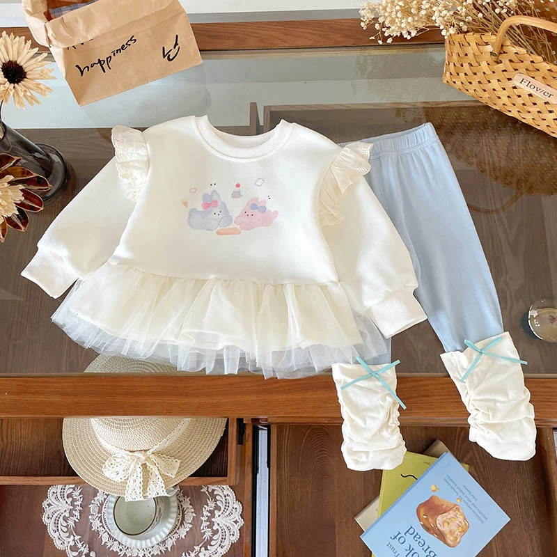 【现货】QT259623秋季新款女童套装女宝卫衣打底裤两件套儿童秋款