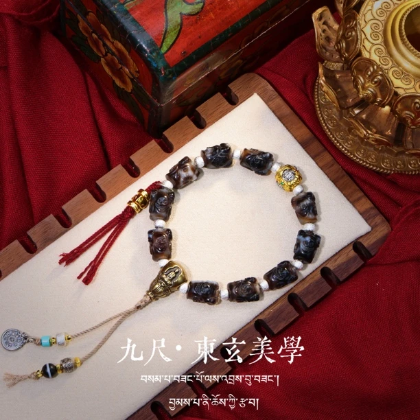 原创藏式文玩女款手链玛瑙天珠手串男士大鹏金翅鸟尸尸双面雕刻