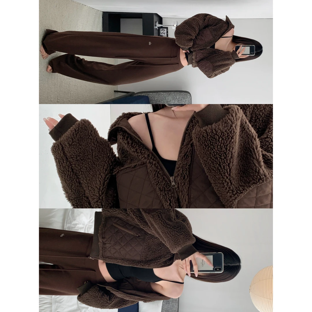 美拉德秋冬加厚羊羔毛外套保暖棕色短款街头辣妹显瘦立领夹克上衣