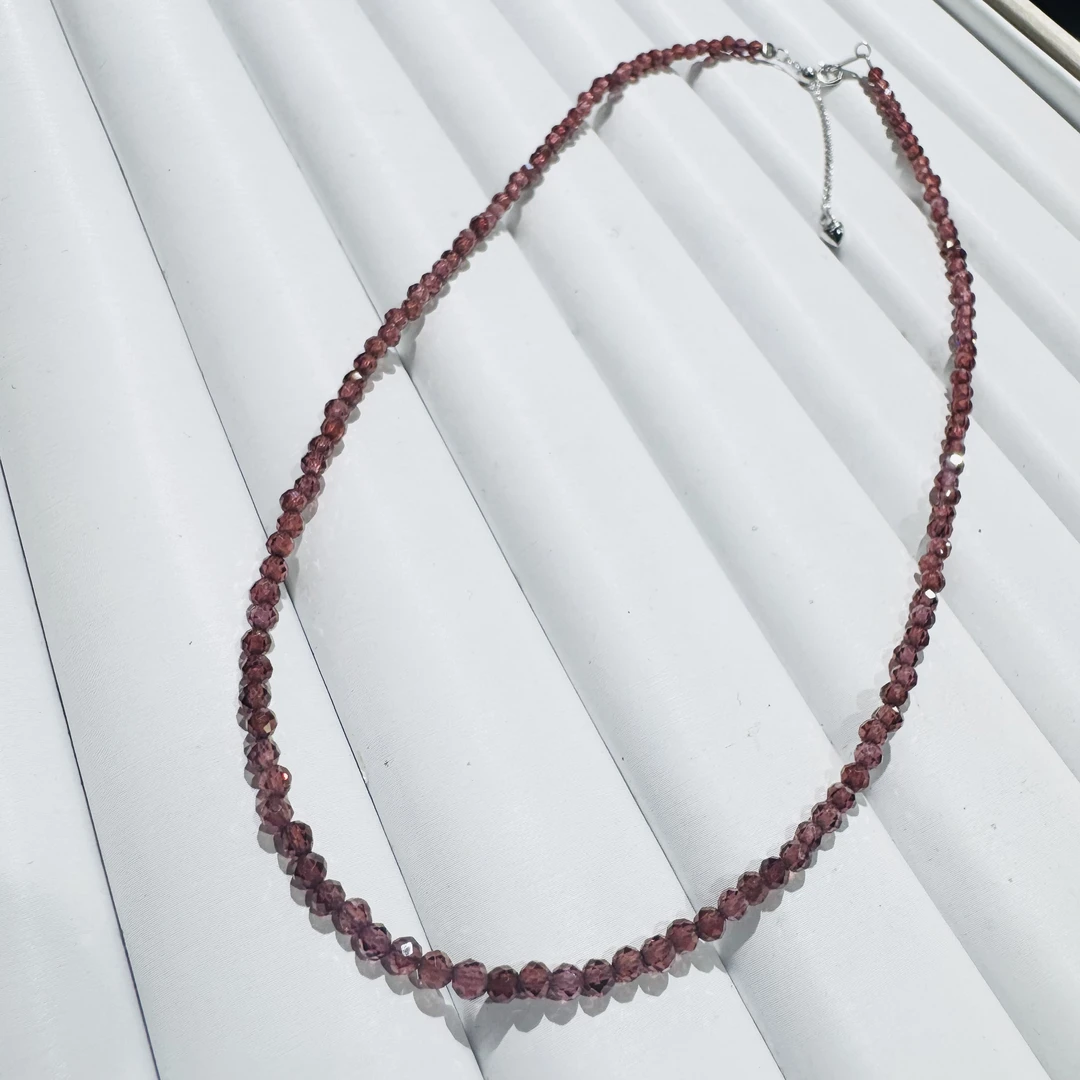 S925银天然石榴石项链/3mm/3170