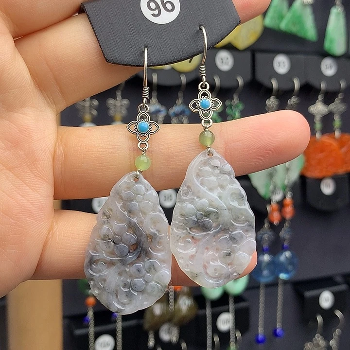 翡翠耳饰银S925镶嵌55555