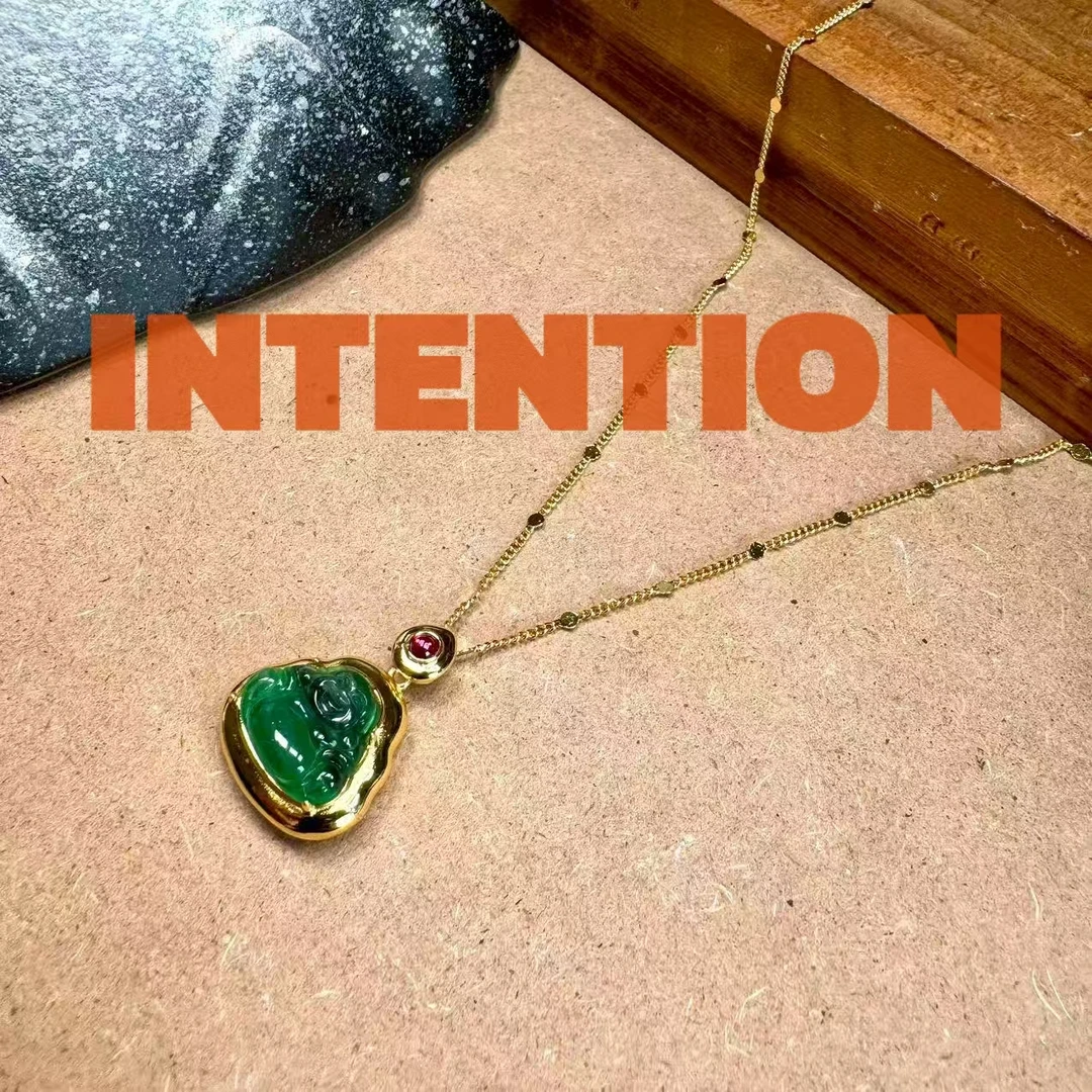 吊坠 正品INTENTION 新中式翠色佛公吊坠带链子AE1123