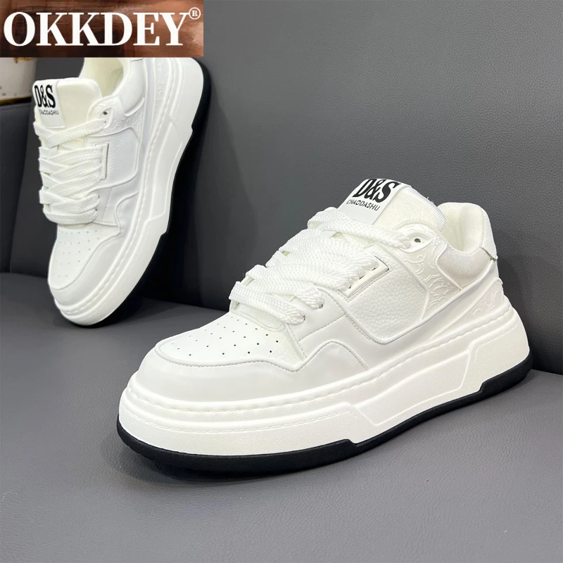 okkdey男鞋秋季潮牌高级感百搭休闲鞋白色板鞋运动厚底增高小白鞋
