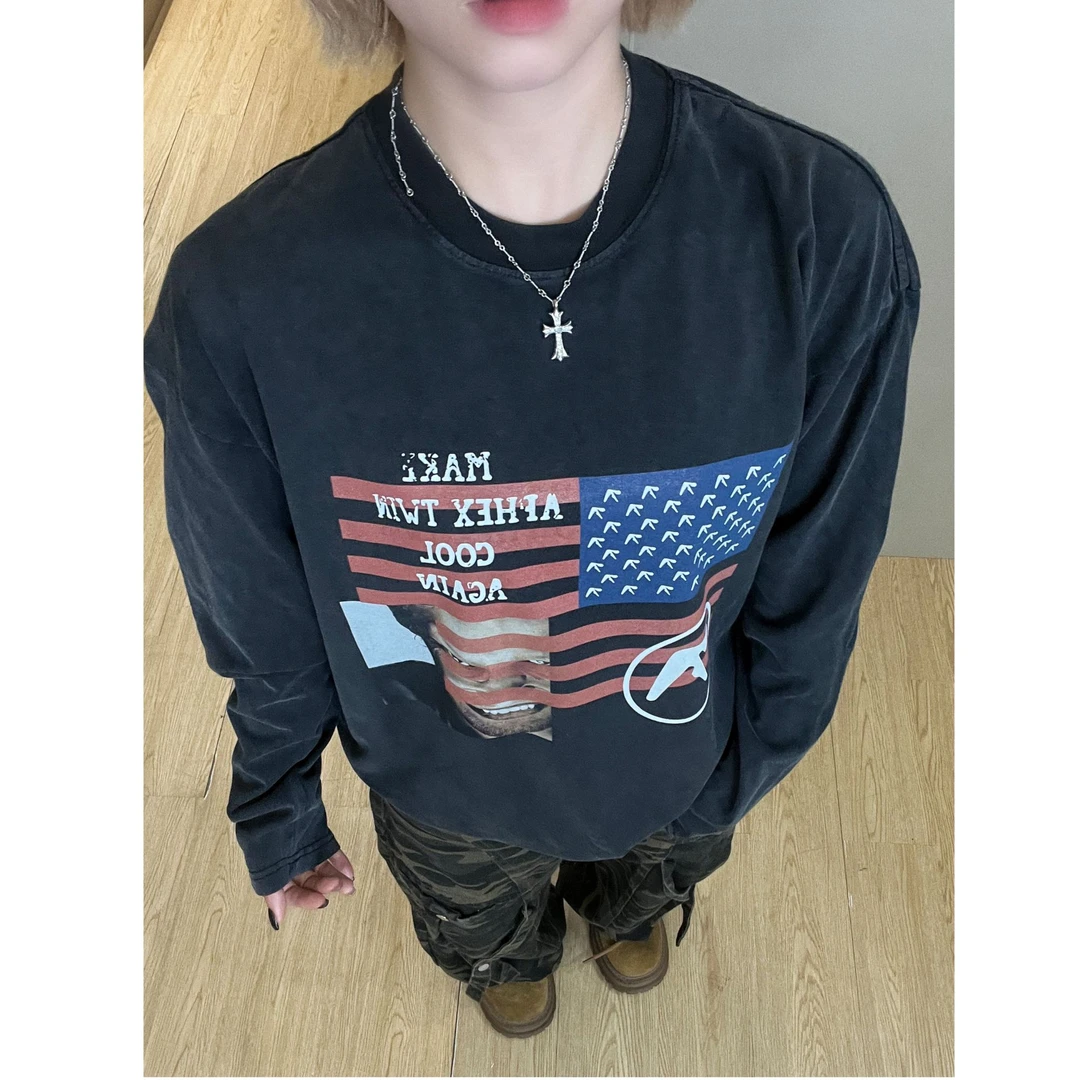 【恶搞复仇】街头美式休闲印花重磅宽松男女长袖打底T恤卫衣小众