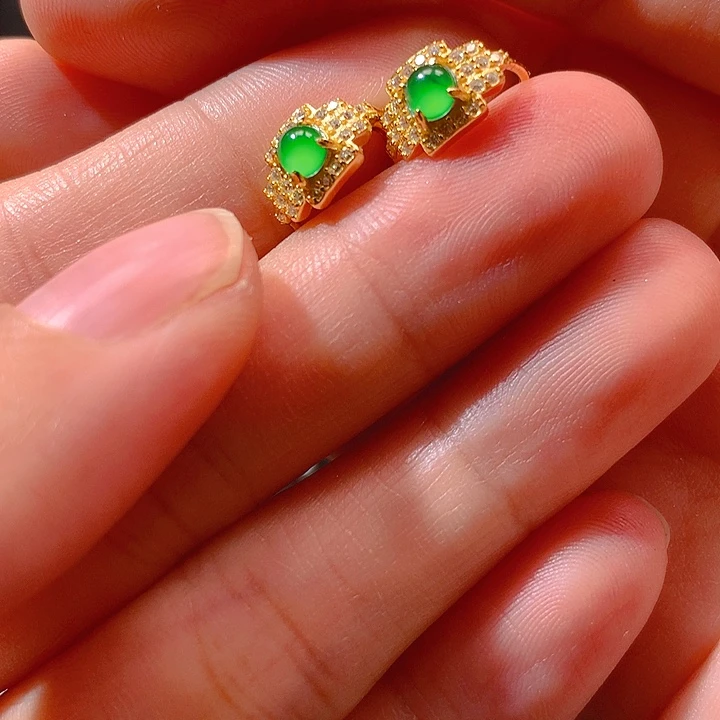 翡翠戒指银S925镶嵌耳钉