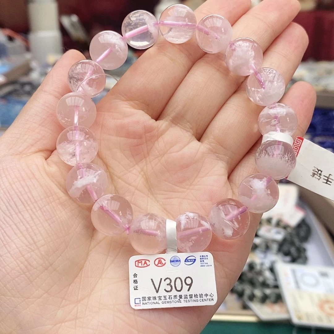 水晶手链未镶嵌V309 粉雪花幽灵 12m+