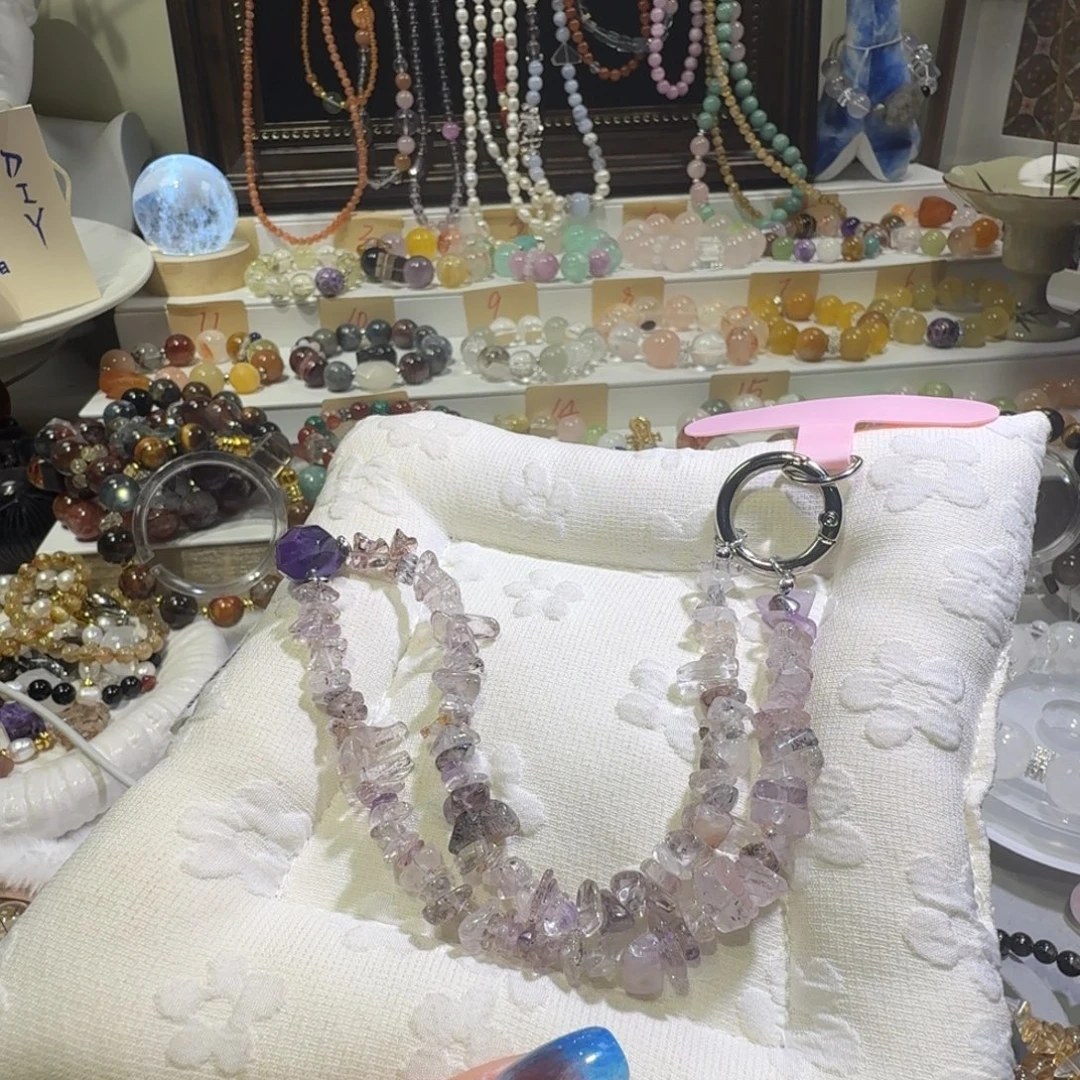 水晶未镶嵌手串紫超七手机链