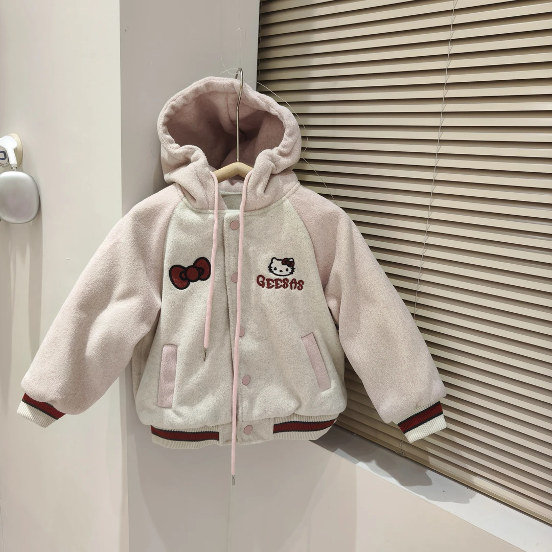 W702 女童KT连帽加绒加厚棒球外套