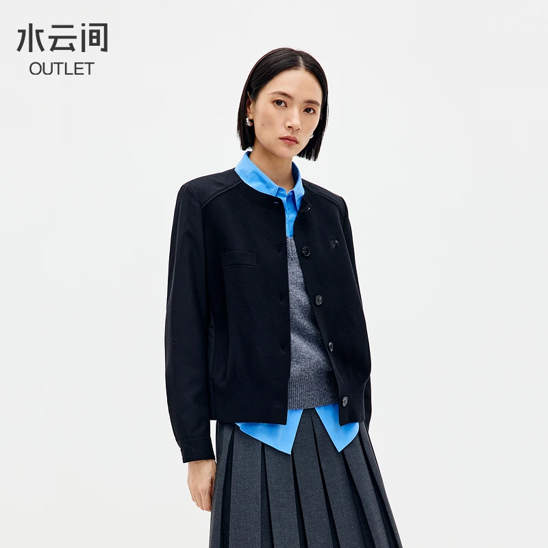 【短外套】水云间黑色无领短款小外套长袖女式夹克通勤12410418