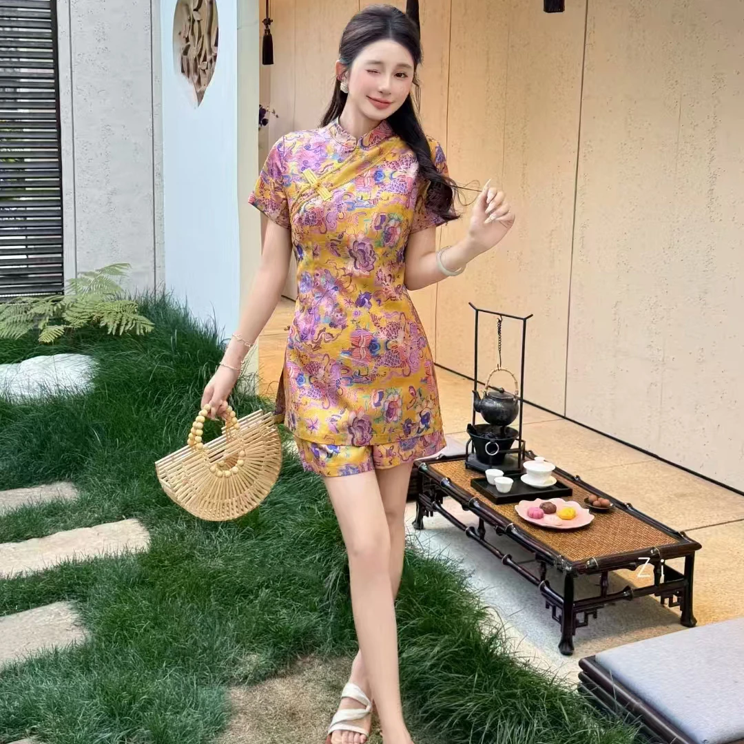 无印心匠D25134  新中式&小个子渲染彩画改良旗袍套装