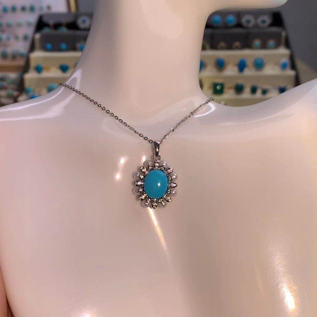 银S925镶嵌绿松石设计款锁骨链