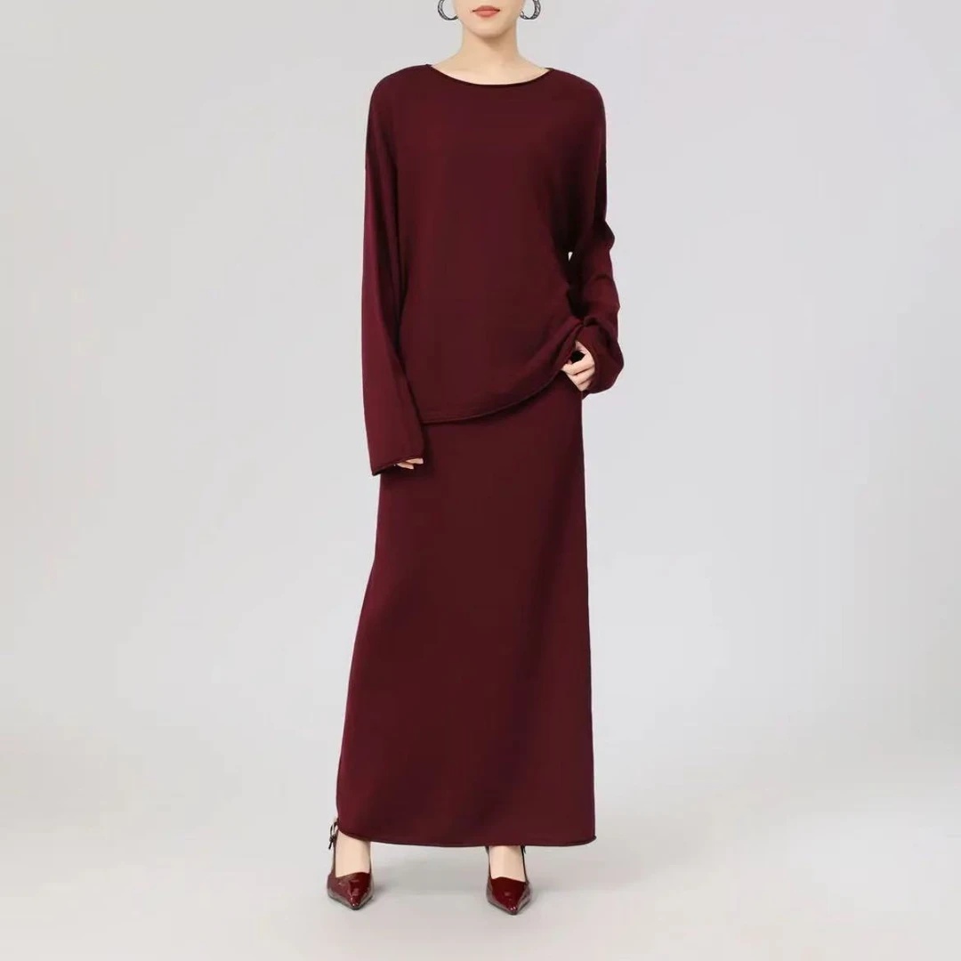 哥家2025春宽松时尚套装针织圆领套装礼服女168001