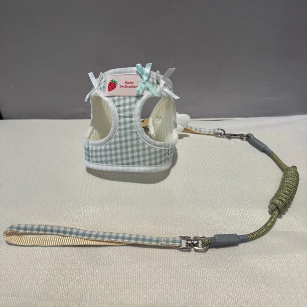 天使之翼格子胸背带泰迪比熊小型犬通用牵引绳