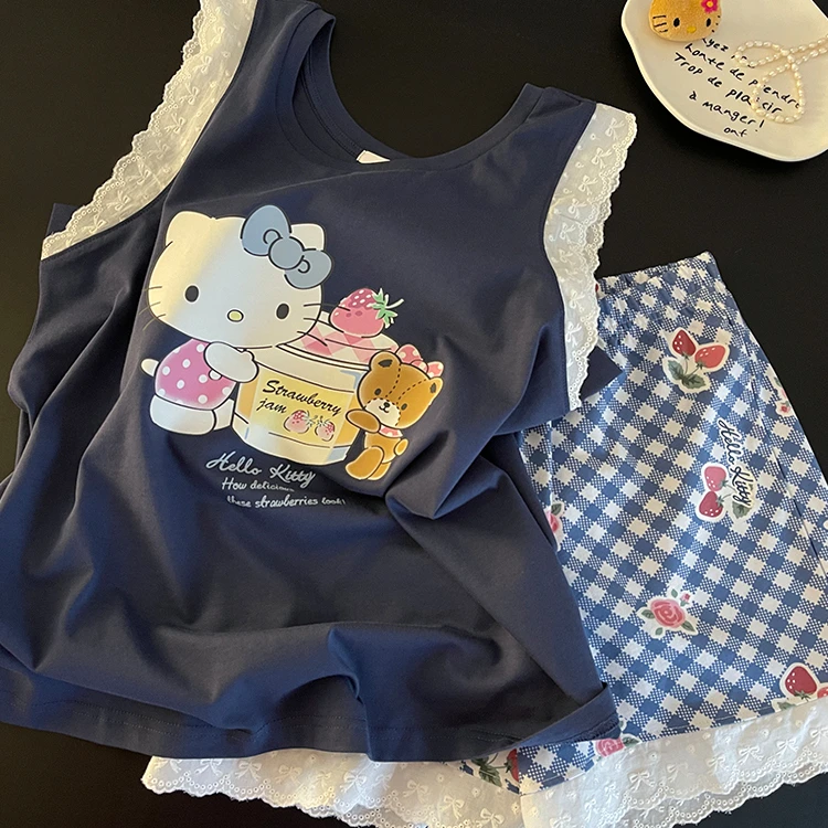 【甜美蕾丝花边】kitty猫背心睡衣女款爆款2025新款舒适家居服套装