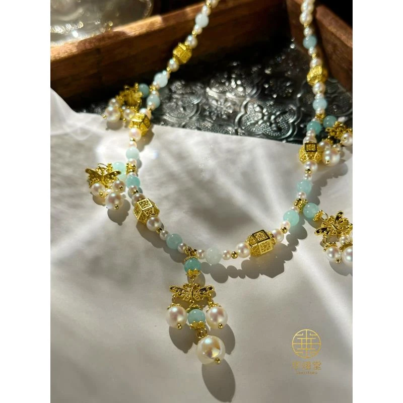 铜合金项链 华翊堂原创宝石小蝶璎珞磁吸扣项链