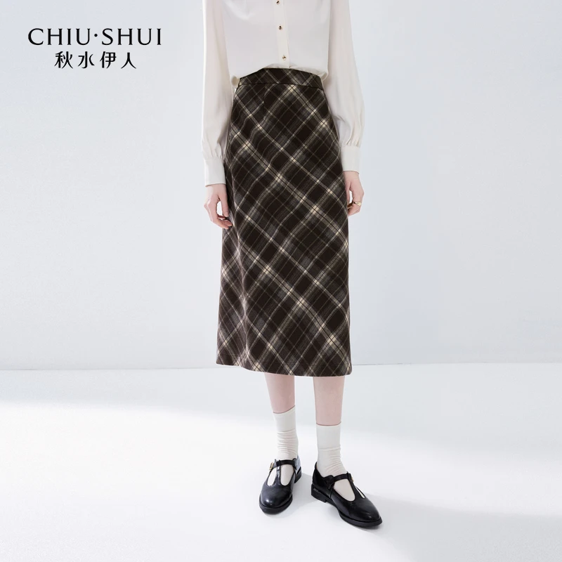 【陈大可】秋水伊人学院风格纹半身裙2024年秋季新款女装百搭直筒显