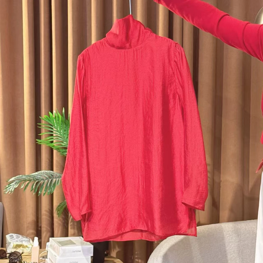 【二婷推荐】25年秋冬季新款时尚百搭纯色垂感高领T恤5114