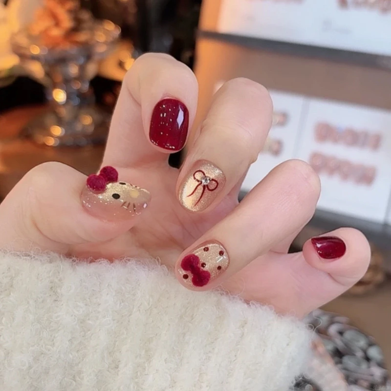 【红丝绒猫咪】10片纯手工穿戴甲