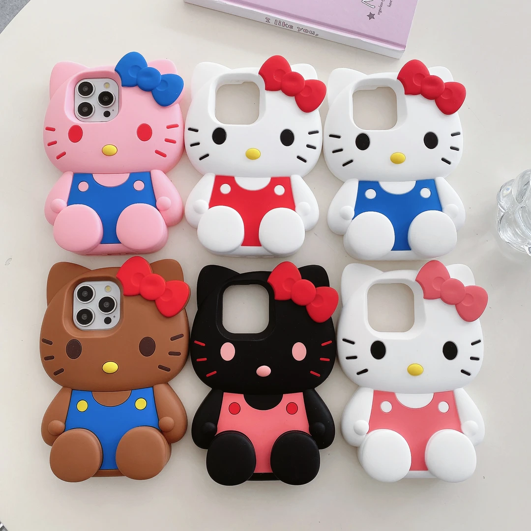 苹果|kitty支架可爱卡通适用iPhone16少女款ins韩立体硅胶手机壳