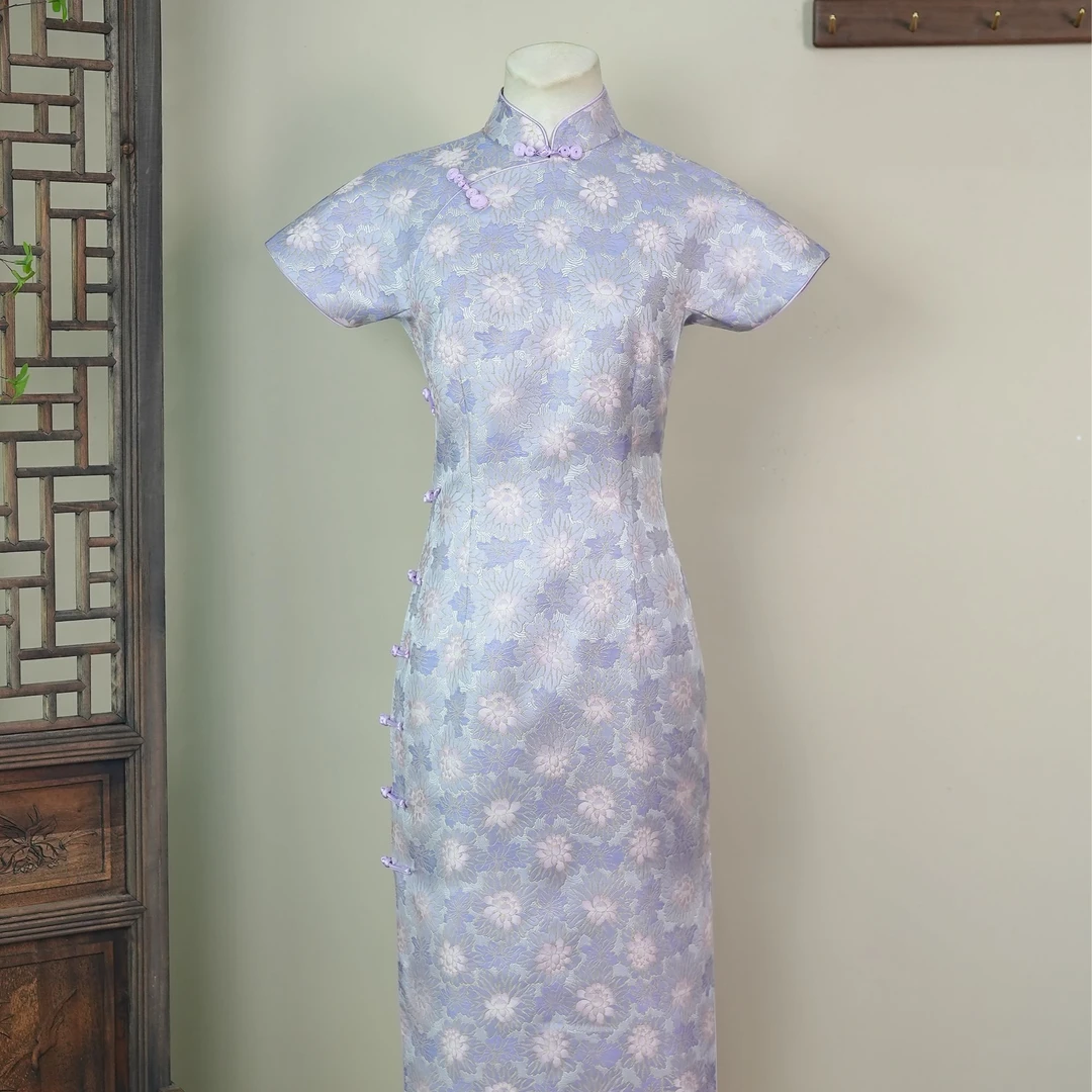 【曲水凌波】织金宋锦日常气质高级感国风中式旗袍130左右衣长