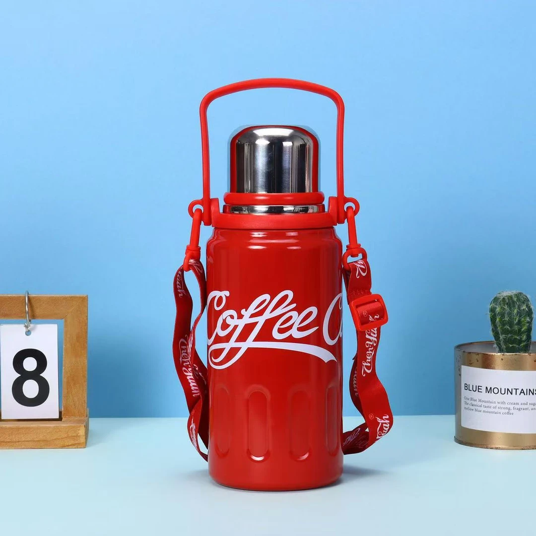 大容量304不锈钢保温杯茶水分离杯户外便携背带水壶杯可乐杯两用