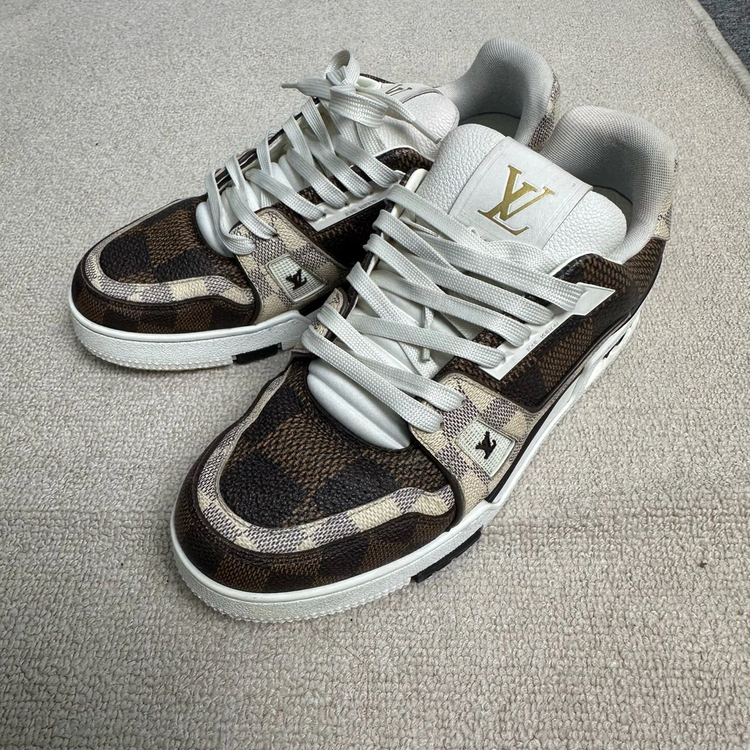 90新 LouisVuitton/路易威登 Trainer棋盘格时尚板鞋7.5码