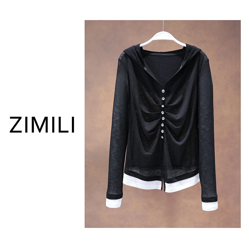 【亮哥女装】2025欧版暗夜黑钉扣压褶休闲爽肤衣9818