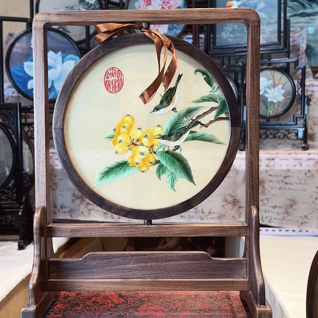 织绣苏绣摆台胡桃木手工双面
